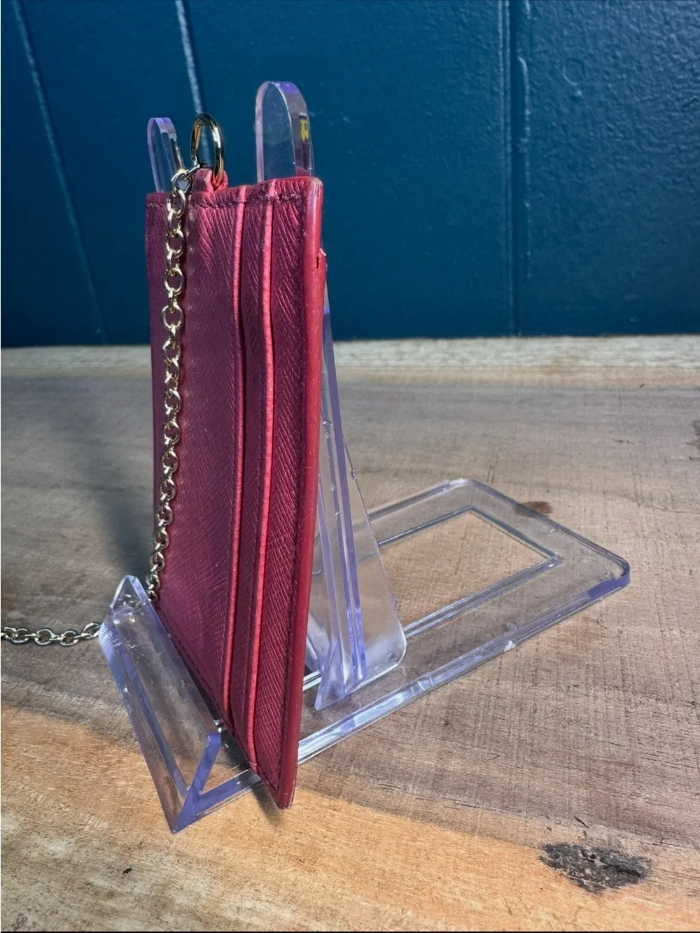 Prada Hot Pink Saffiano Leather Card Holder with Chain Keyring Made in Italy